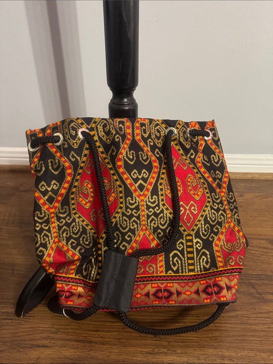 Ethnic Embroidered Bucket Bag in Black & Red main image 5
